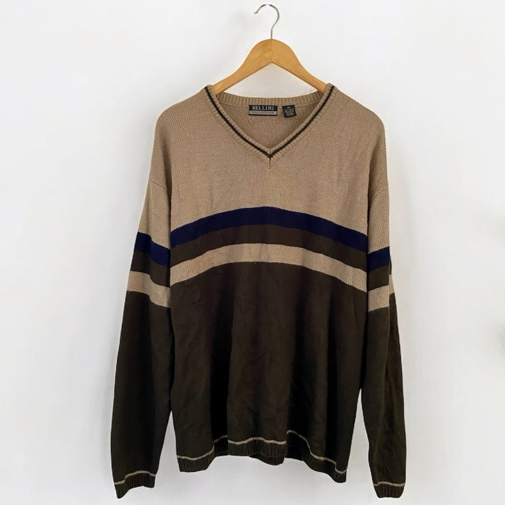 Vintage 90’s Oversized Color Block Stripe V-Neck Sweater